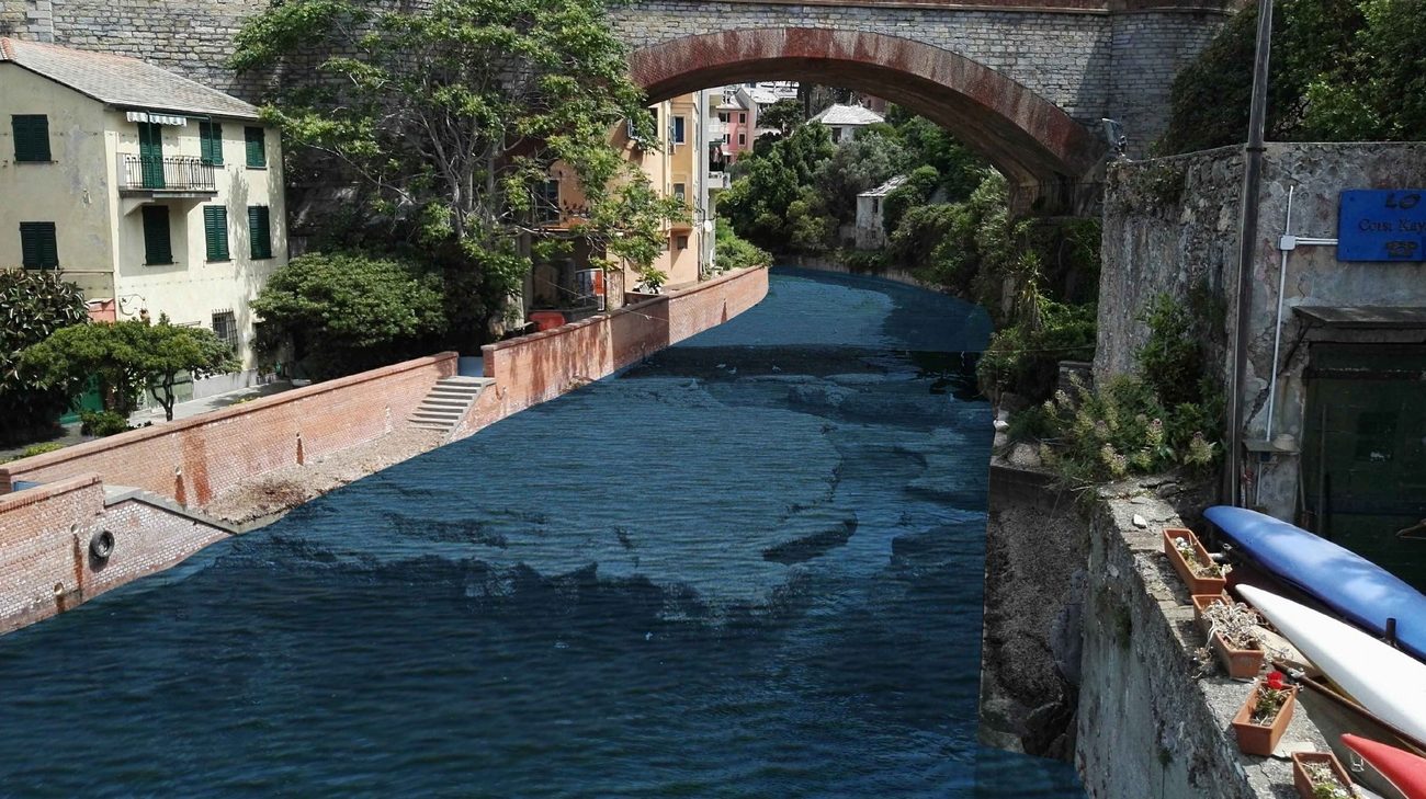 Rendering di progetto della foce del torrente